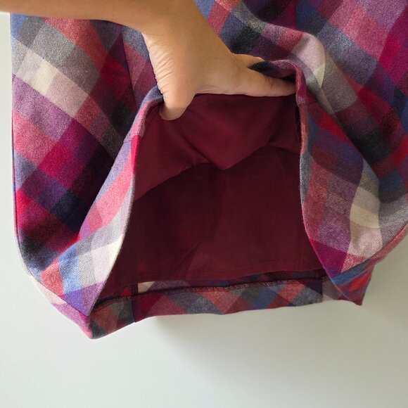 H&M Wool Blend Plaid Skirt | Size 8 | Red Purple Lined Side Zipper Flat Front - Picture 5 of 7